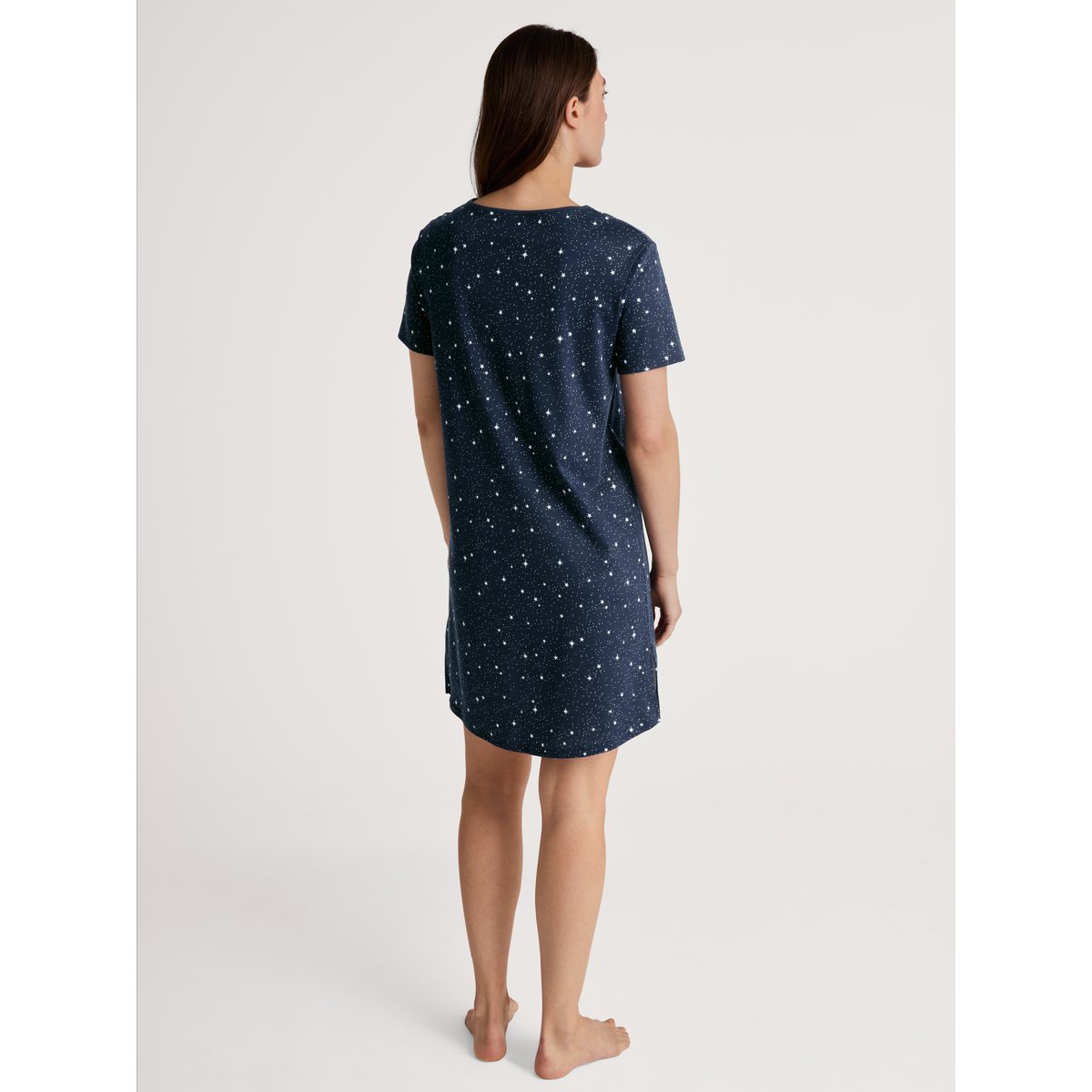 Chemise de nuit, longueur 90cm manches courtes Coton SWEET DREAMS bleu paon, CALIDA