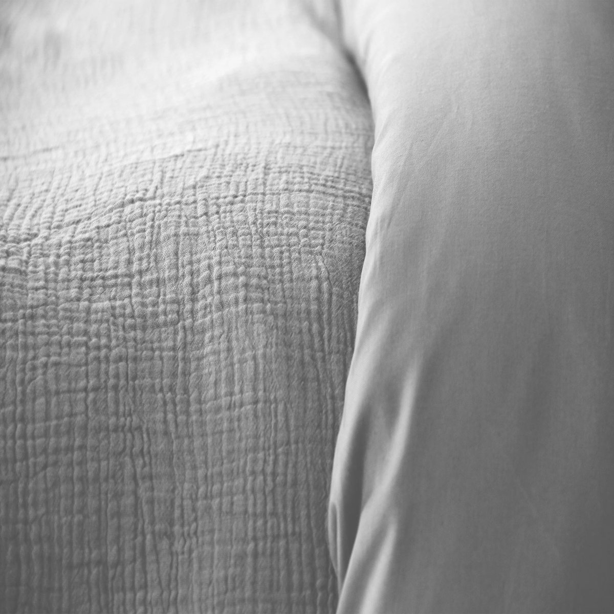 Parure housse de couette en gaze de coton unie, OZEN gris clair, C DESIGN HOME TEXTILE