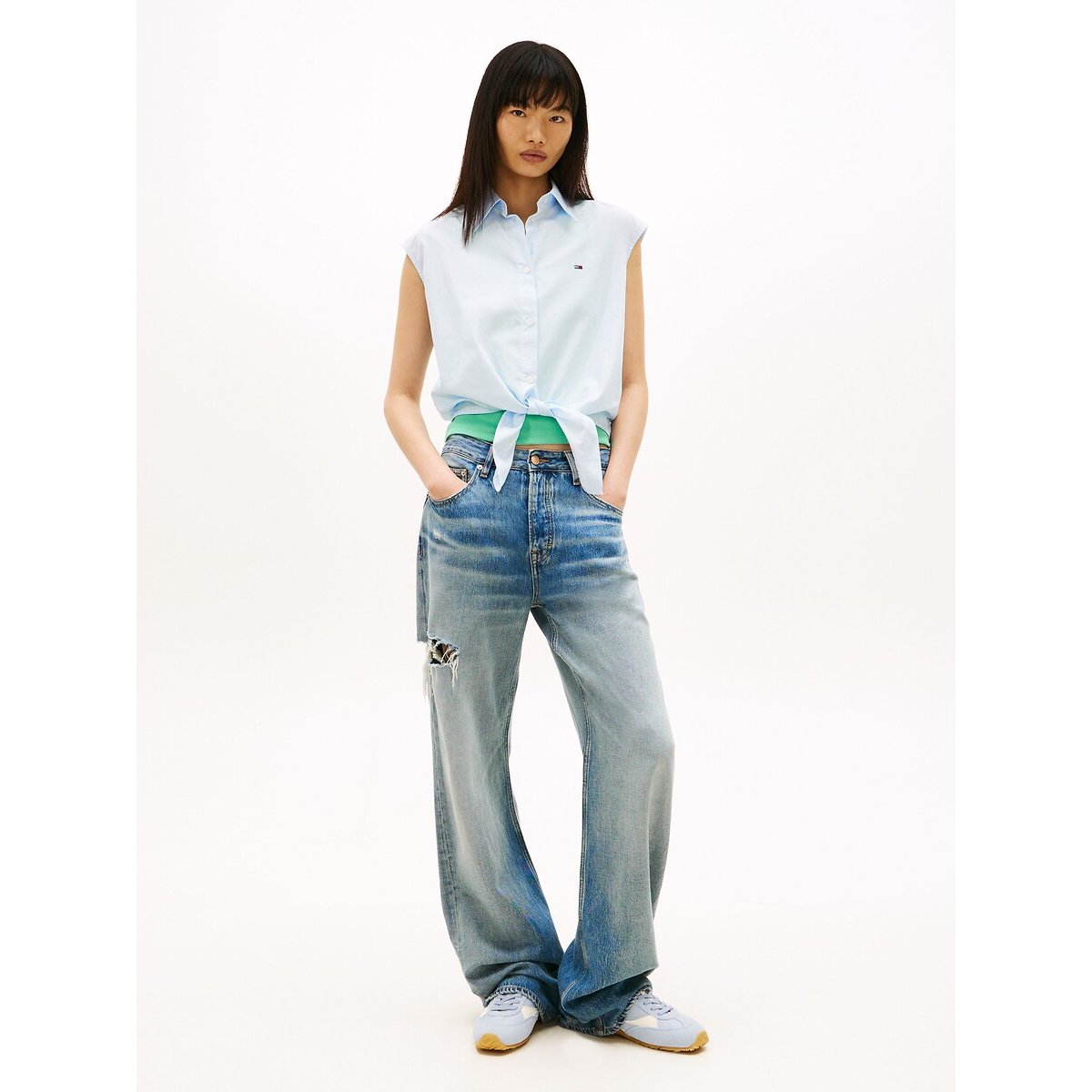 Chemisier sans manches à nouer bleu ciel/blanc, TOMMY JEANS