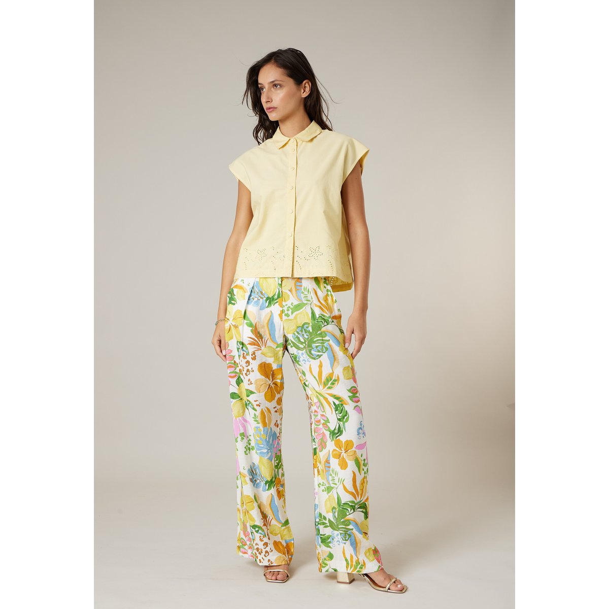 Chemise manches courtes femme en coton LORDIA light yellow, DEELUXE