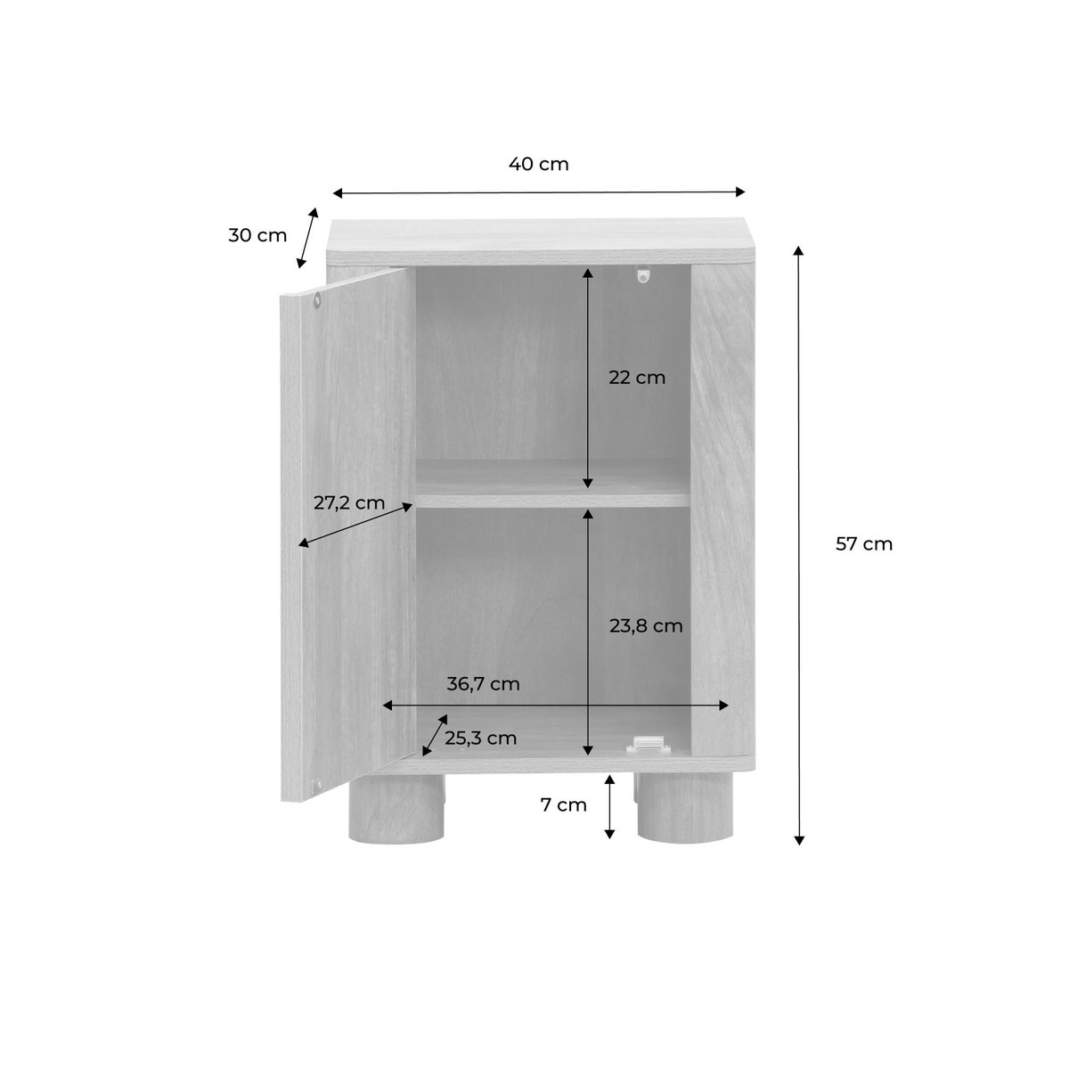 Table de chevet décor bois 1 porte réversible (lot de 2) PONDI beige, SWEEEK