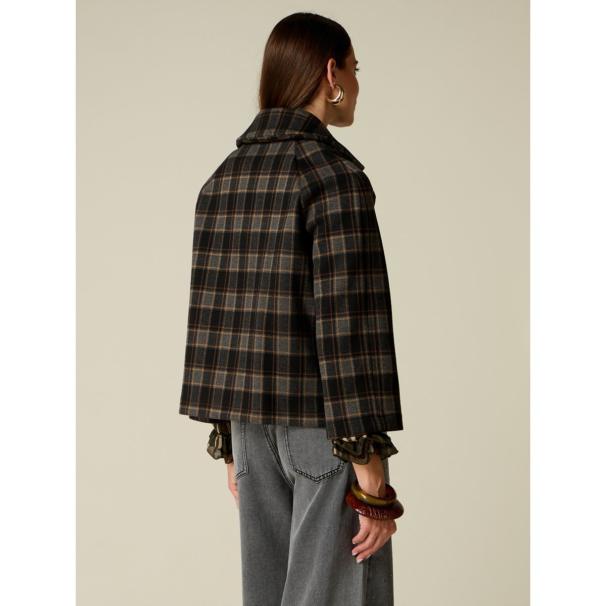 Veste boxy à carreaux marron, OLTRE