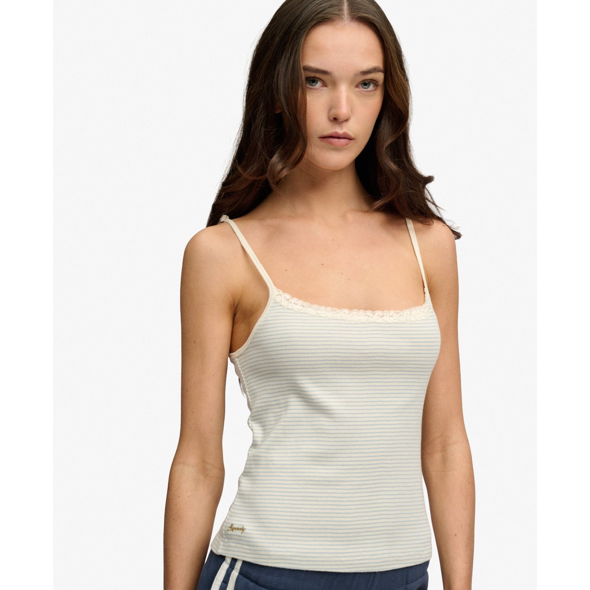 Débardeur à Dentelle Athletic Essential rayé blanc cassé os du désert, SUPERDRY