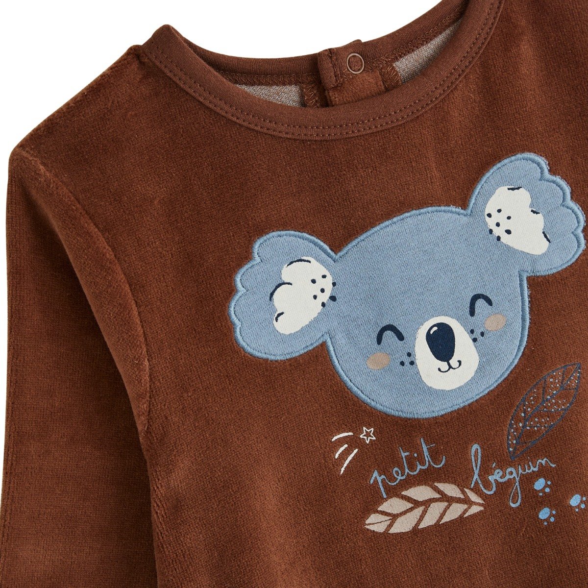 Lot de 2 pyjamas bébé 2 pièces en velours à pieds retroussables Mathéo marron, PETIT BEGUIN