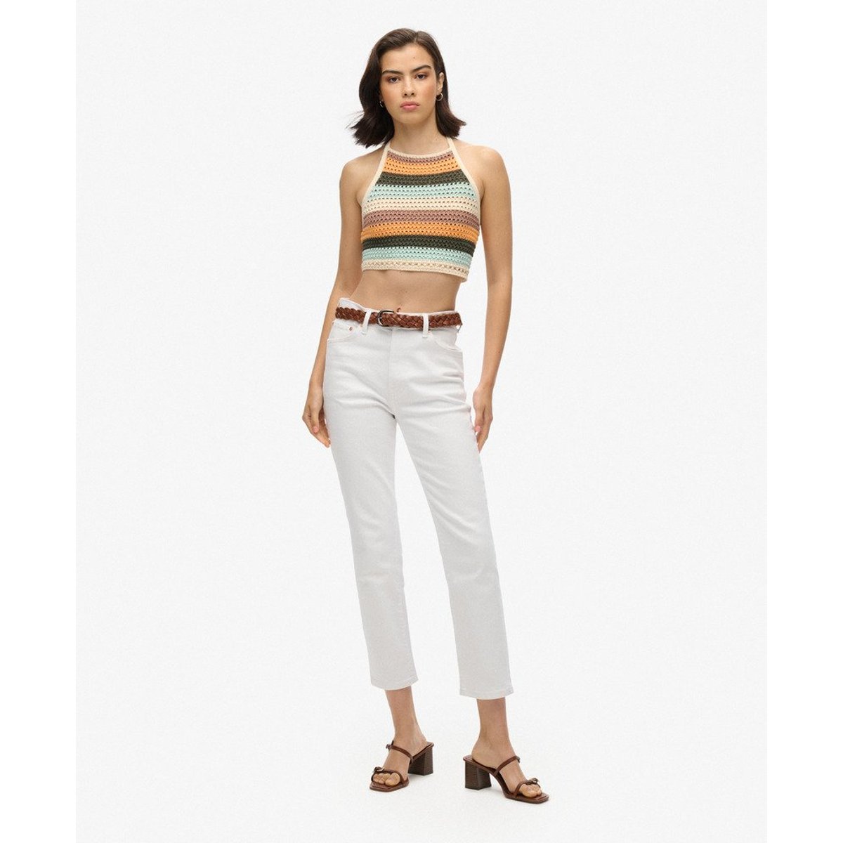 Haut court à dos nu en crochet rayures satsuma, SUPERDRY