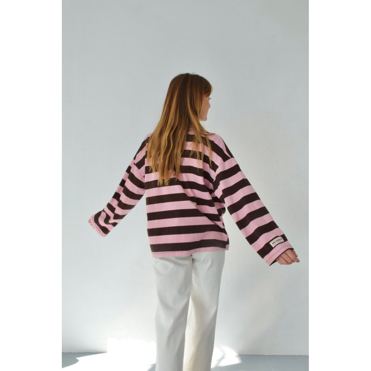 Polo rayé manches longues FILIPA marron / rose, MINDTRAVELER