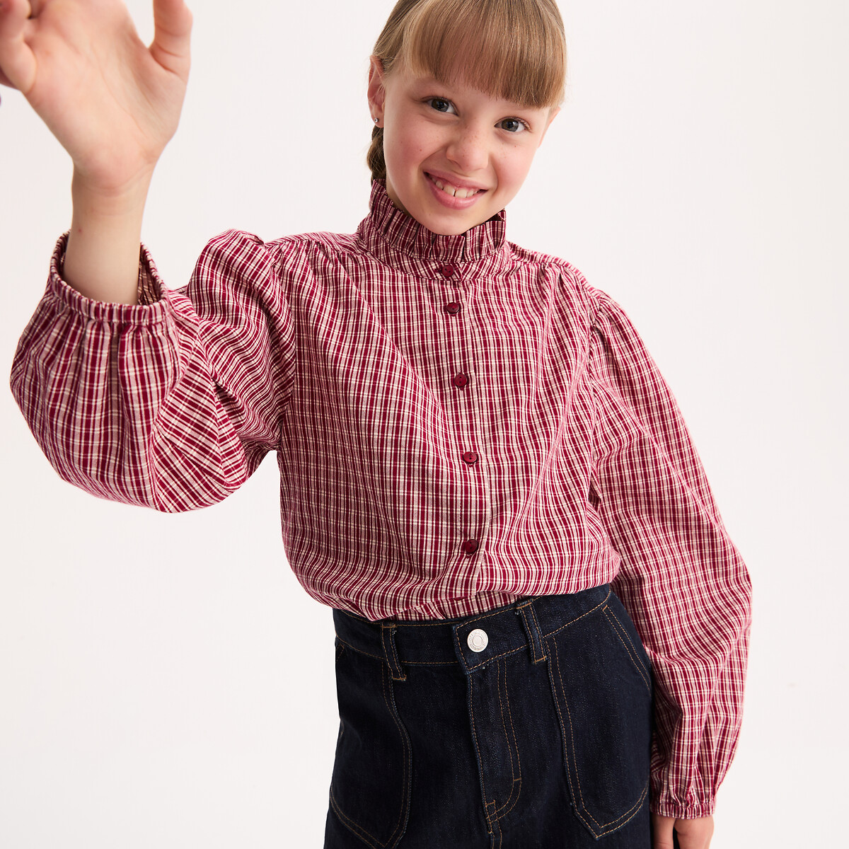 Checked Long Sleeve Victorian Collar Shirt checked, LA REDOUTE COLLECTIONS