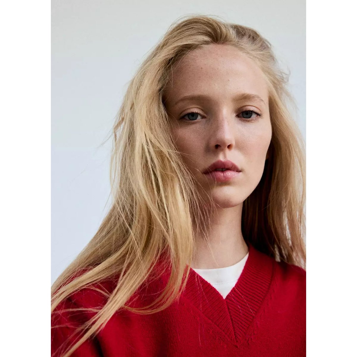 Pull-over maille col en V rouge, MANGO