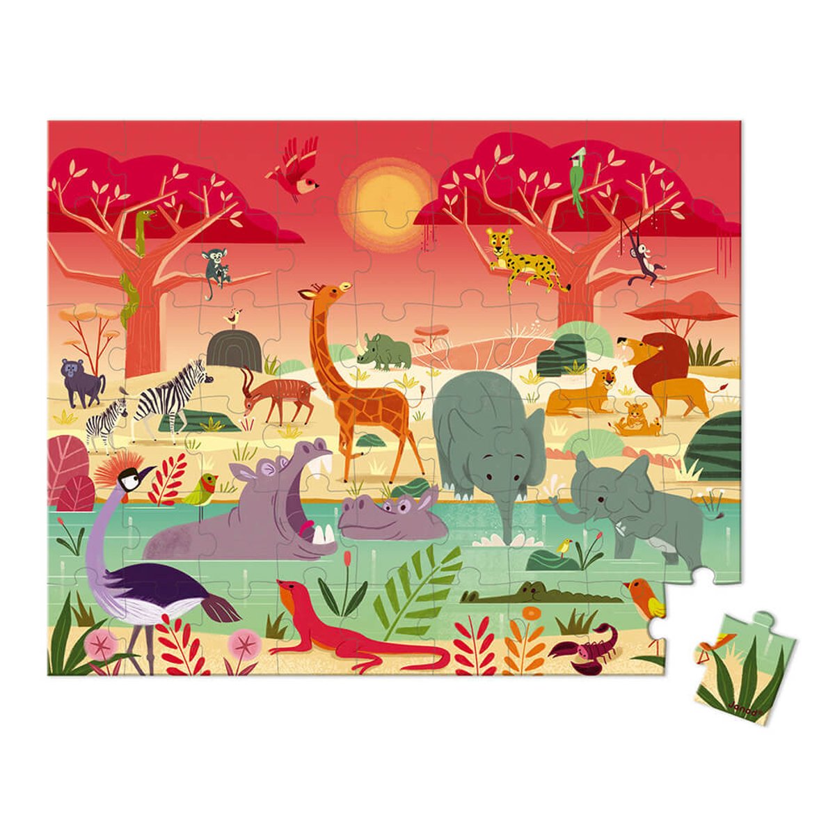 Puzzle Réserve animalière 54 pcs orange, JANOD