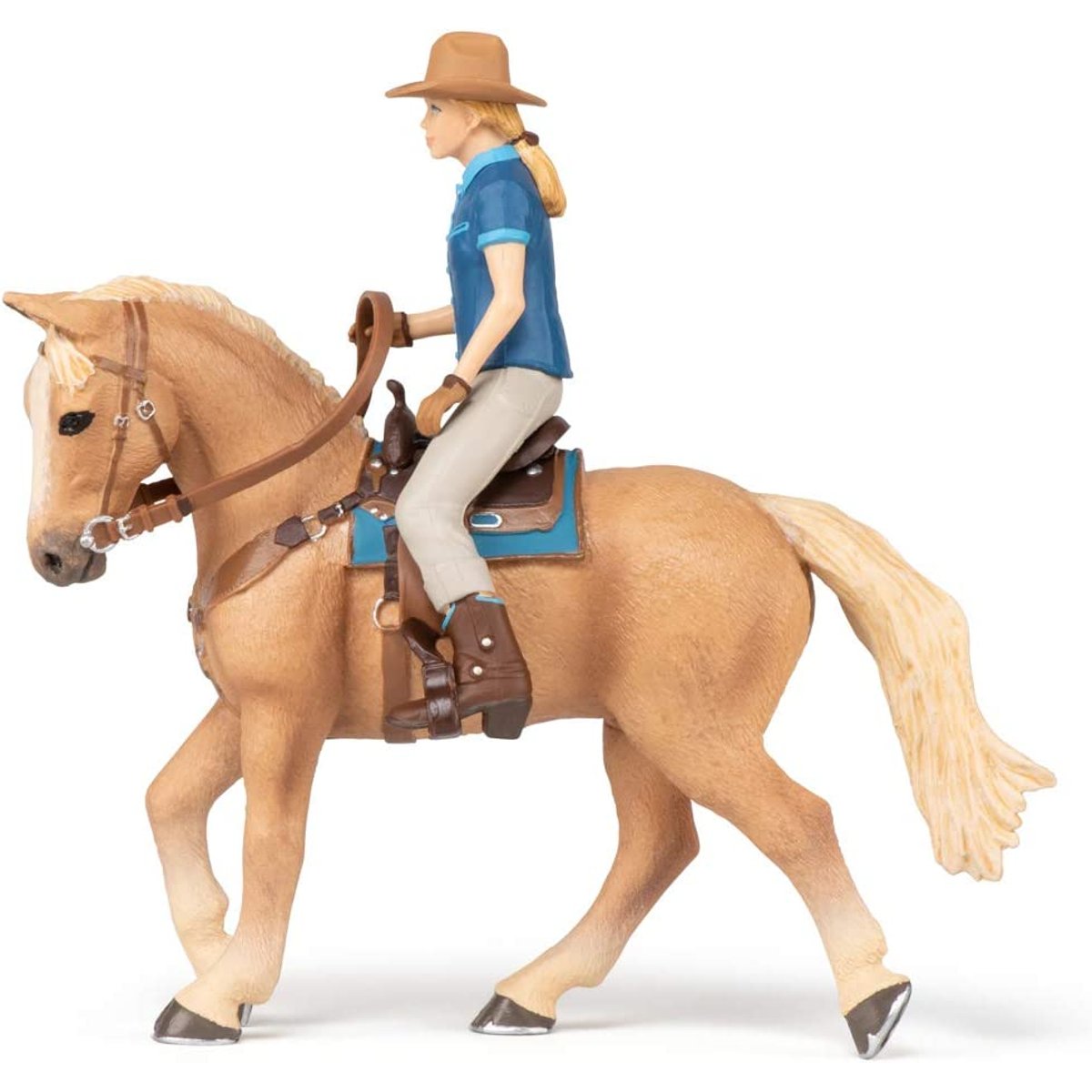 Figurine Cheval western et sa cavalière beige, PAPO