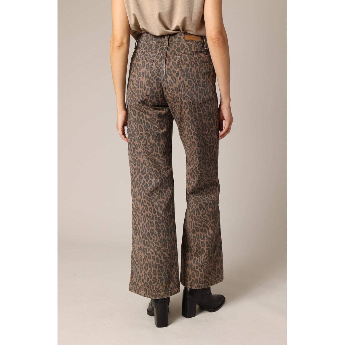 Jean flare 100% coton à motif léopard tendance PRISTY camel, DEELUXE