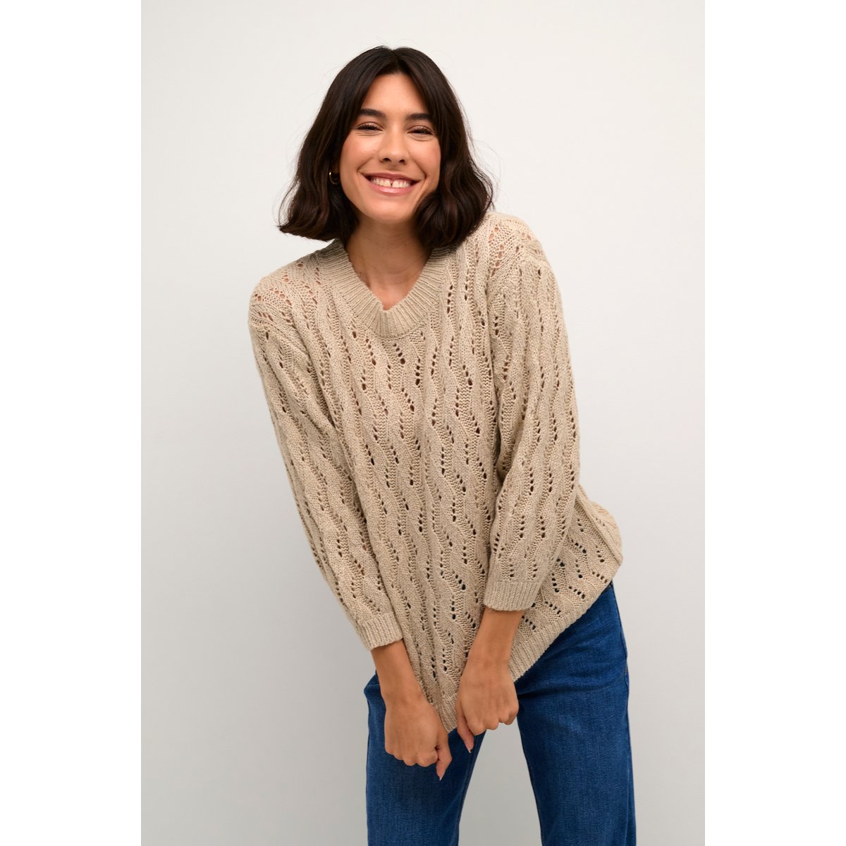 Knitted pullover beige feather gray melange, KAFFE