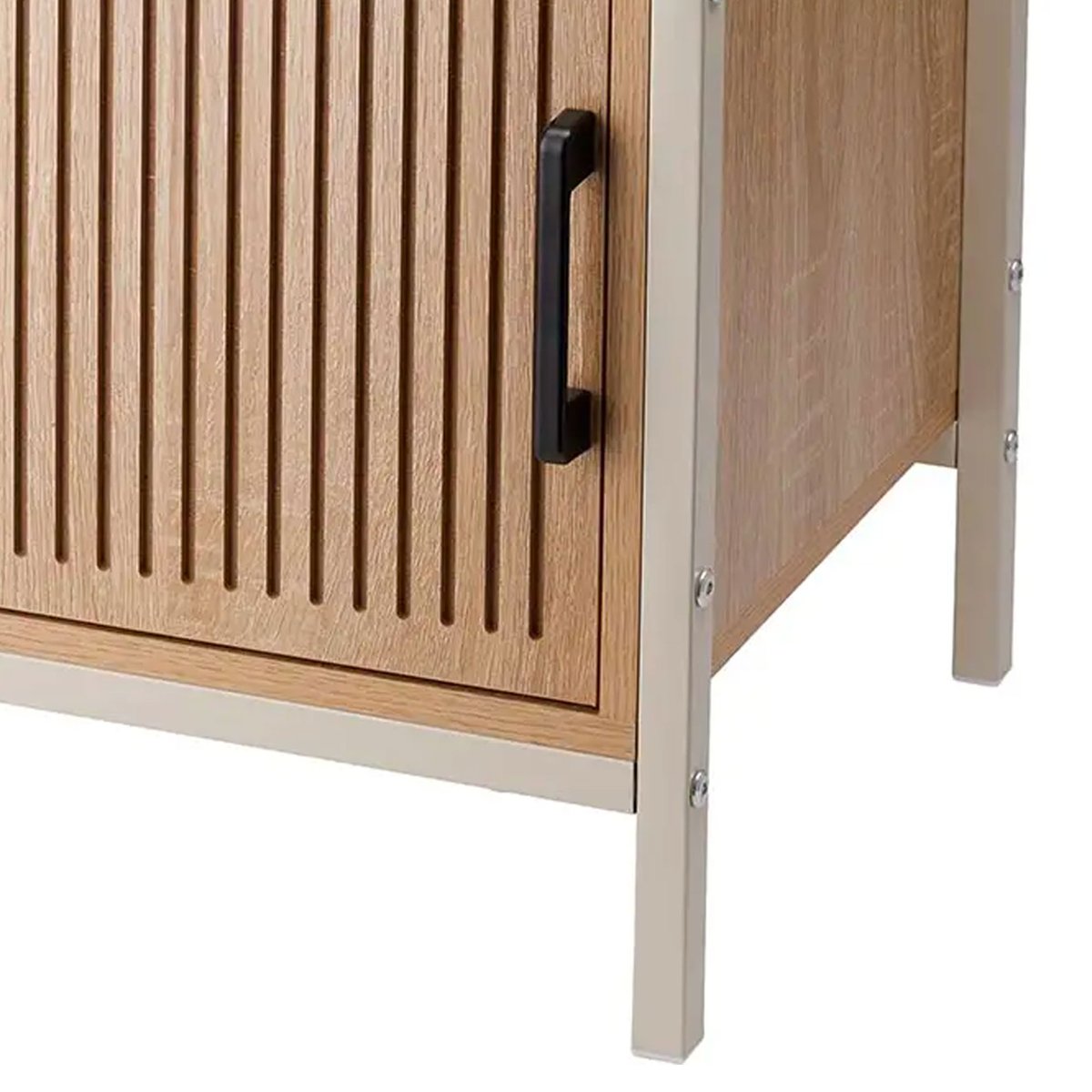 Table de chevet bois et métal blanc avec placard 43x33x55cm blanc, WADIGA