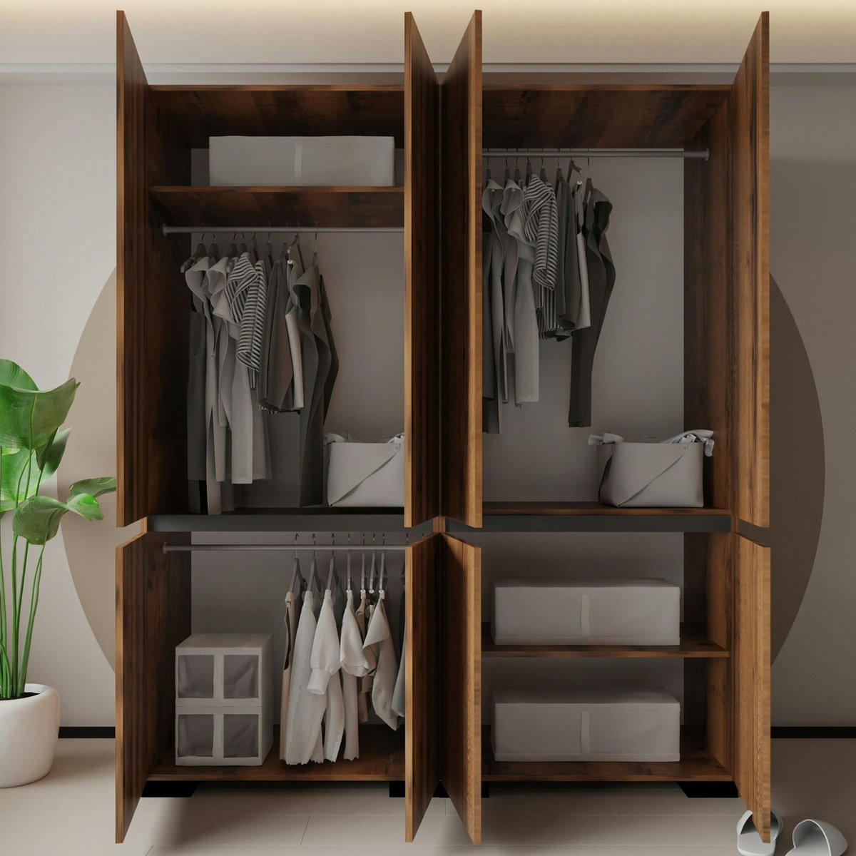 Armoire penderie 8 portes décor noyer et anthracite 180 cm BYRON marron, PIER IMPORT