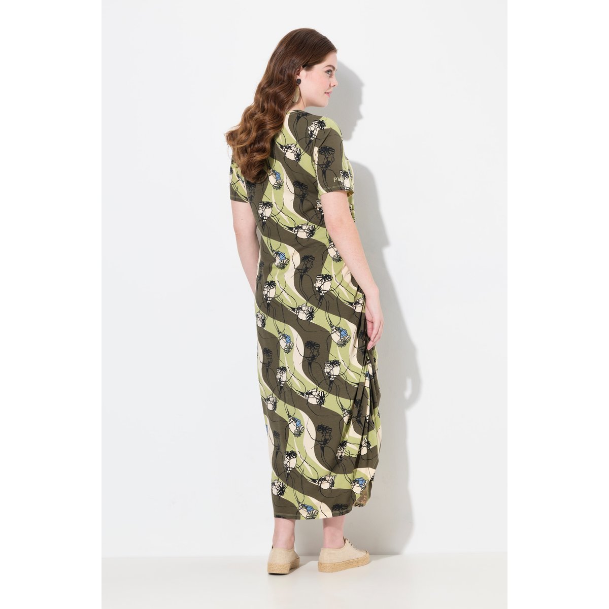 Robe Longue En Jersey, Encolure Ronde marron kaki, ULLA POPKEN