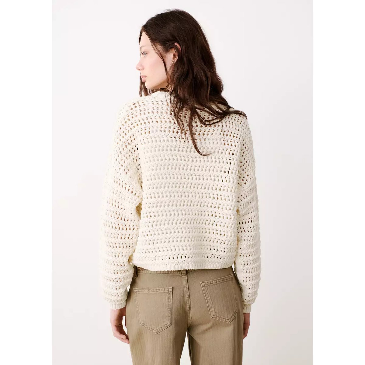 Pull crochet manches longues blanc cassé, MANGO TEEN
