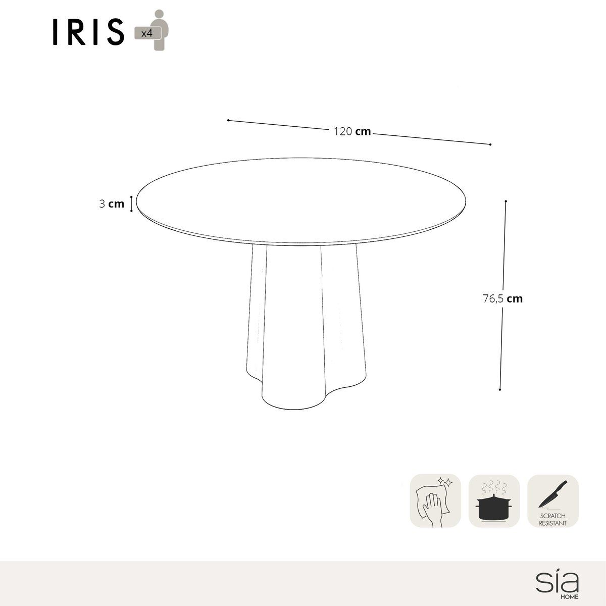 Table à manger micro ciment en micro ciment IRIS crème, SIA HOME
