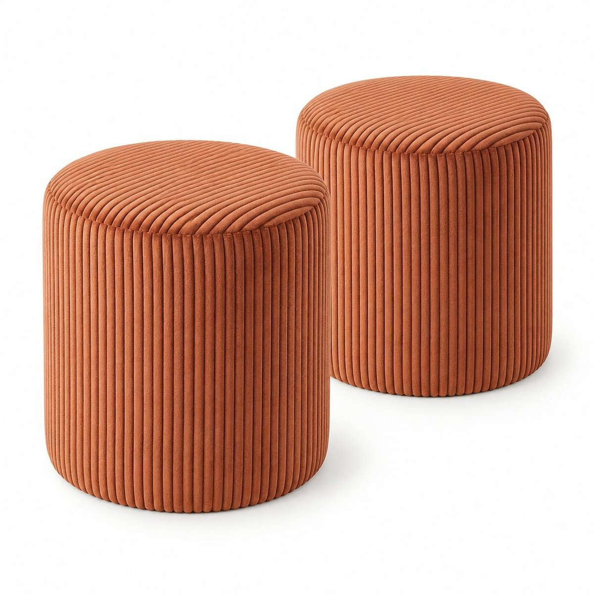 Pouf rond velours côtelé rouille (lot de 2) MALMOE brique, PIER IMPORT