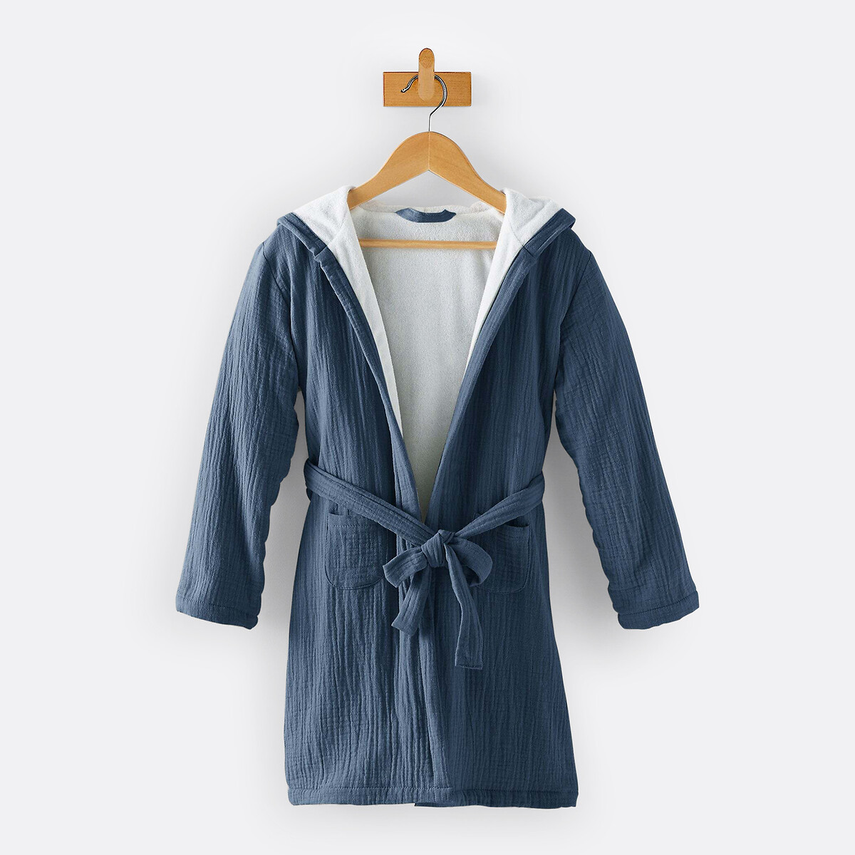 Peignoir capuche gaze de coton, Kumla bleu prusse, LA REDOUTE INTERIEURS