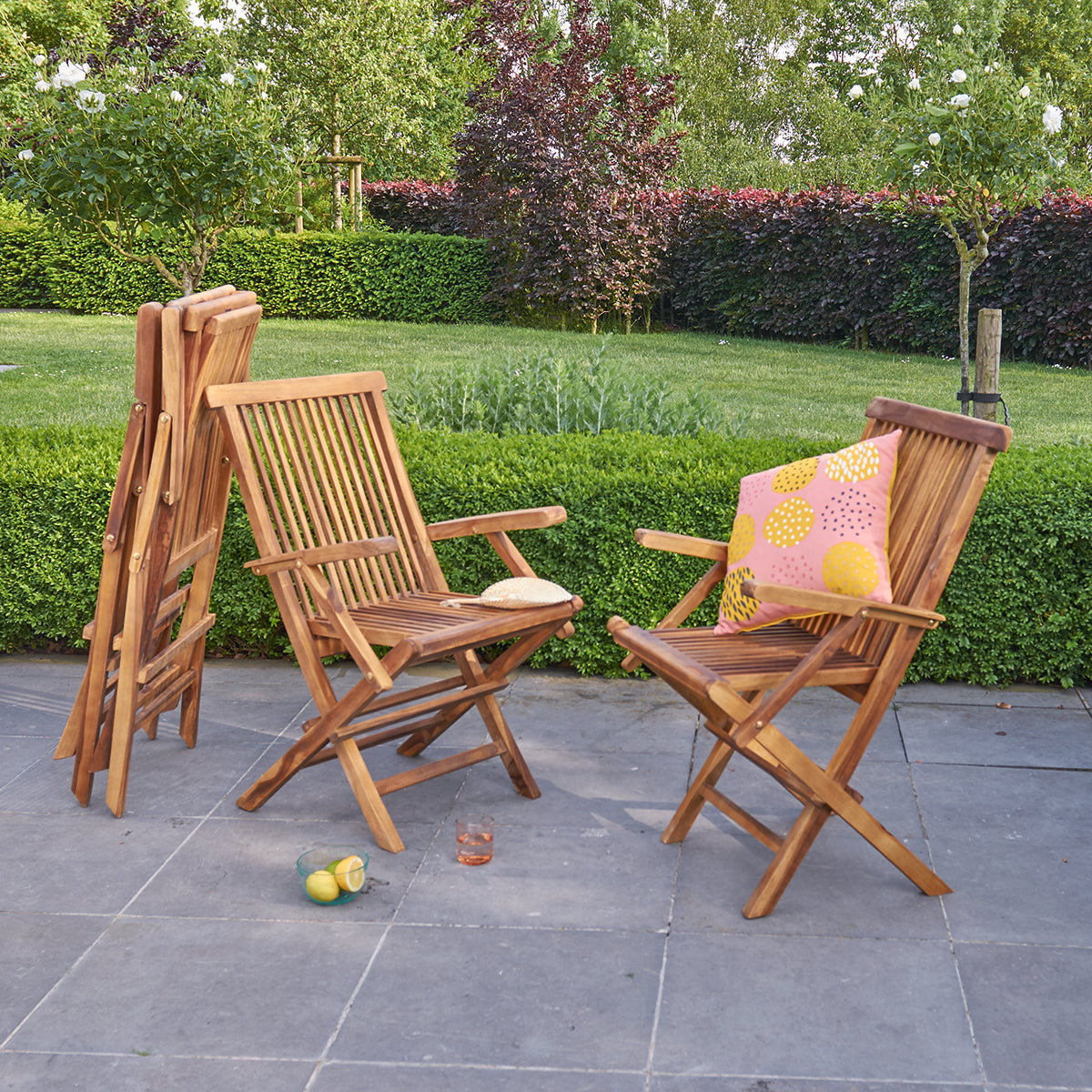 Lot de 4 fauteuils de jardin en teck massif pliants BALI marron, BERAH GETAH