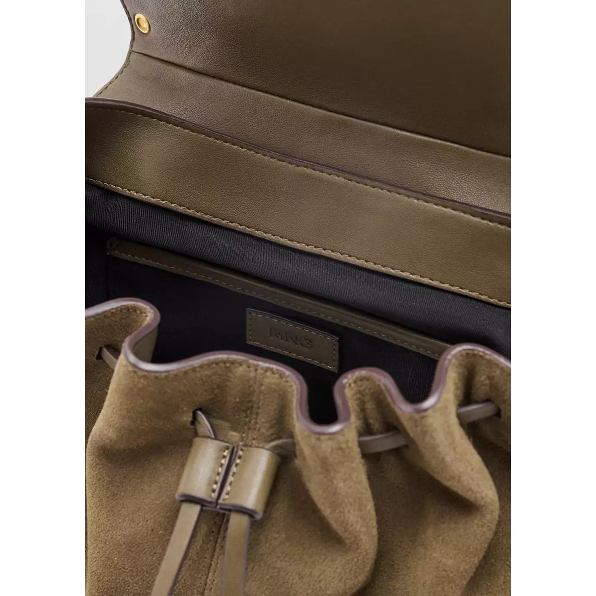 Sac en cuir suédé à clous kaki, MANGO