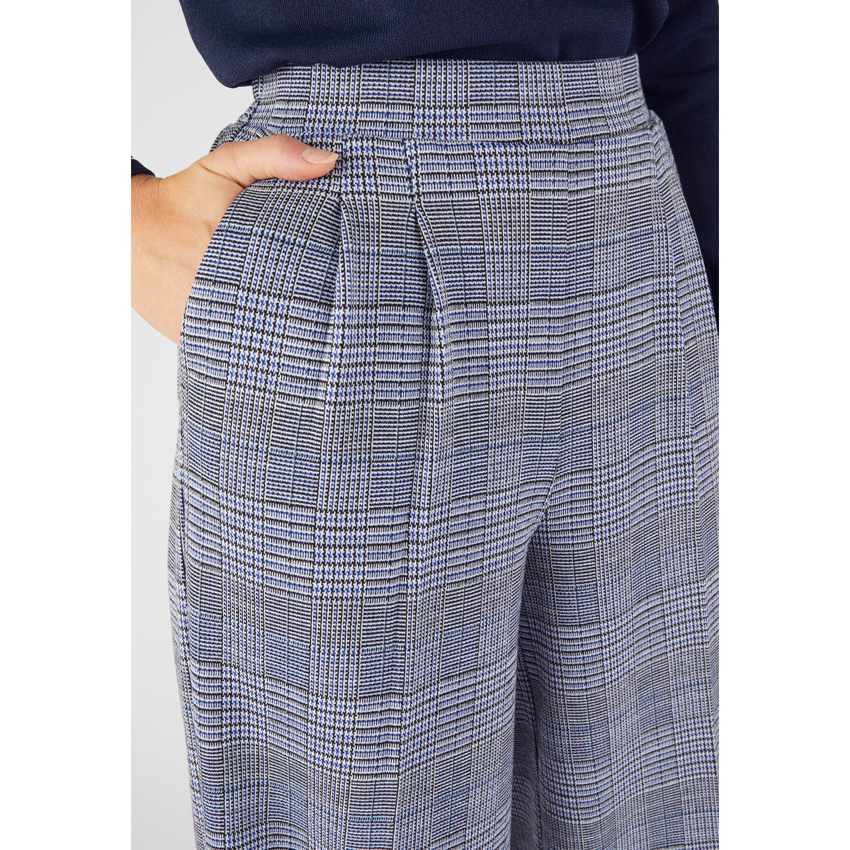 Pantalon large maille milano bleu prince de galles, DAMART