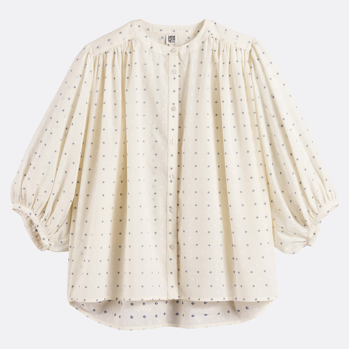 Blouse col mao oversize en coton brodé, Signature BERTHE ivoire brodé, LA REDOUTE COLLECTIONS