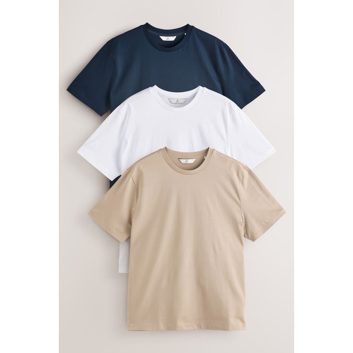 T-shirt ras du cou lot de 3 blanc/marine/pierre, NEXT