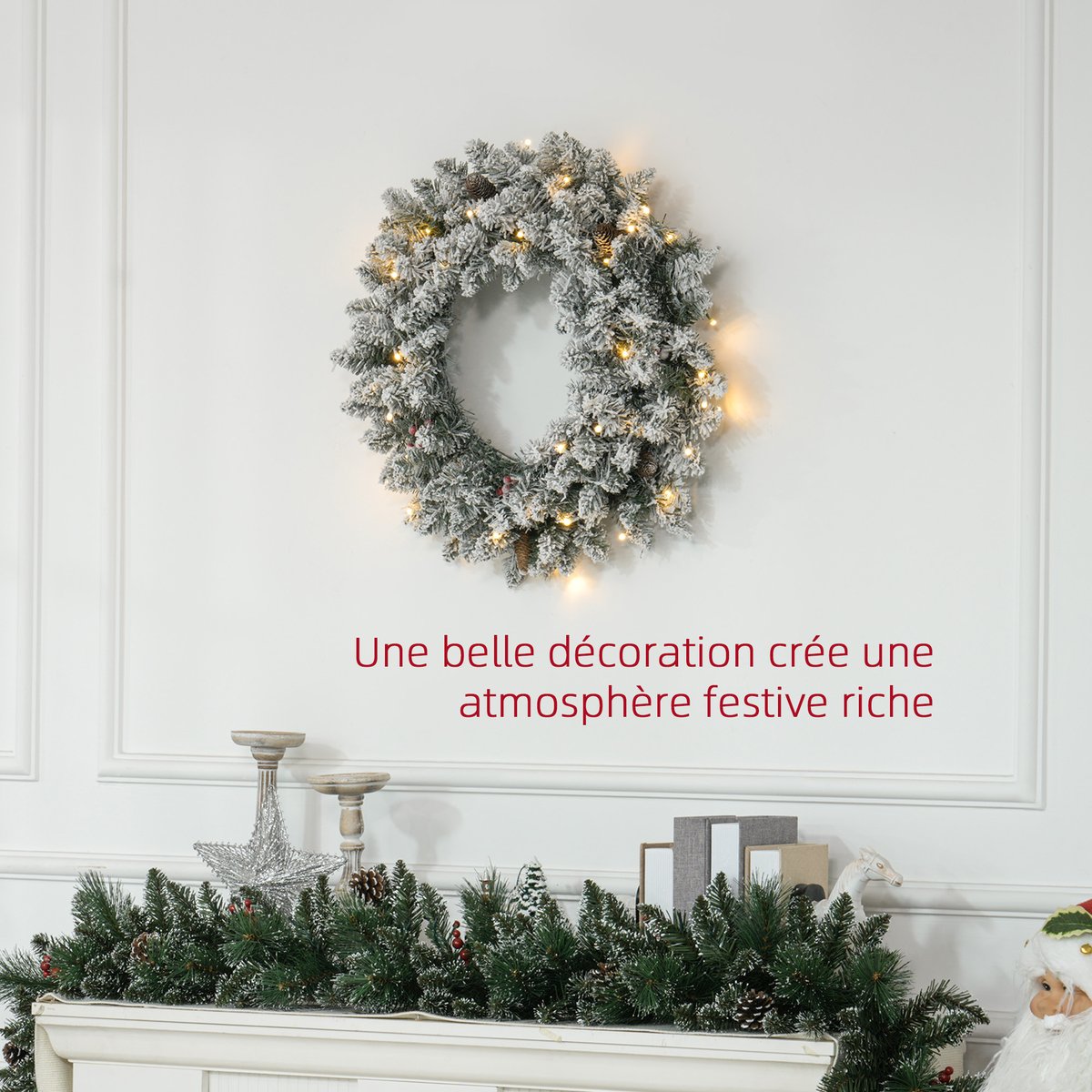 Couronne de Noël Plastique Vert vert, HOMCOM