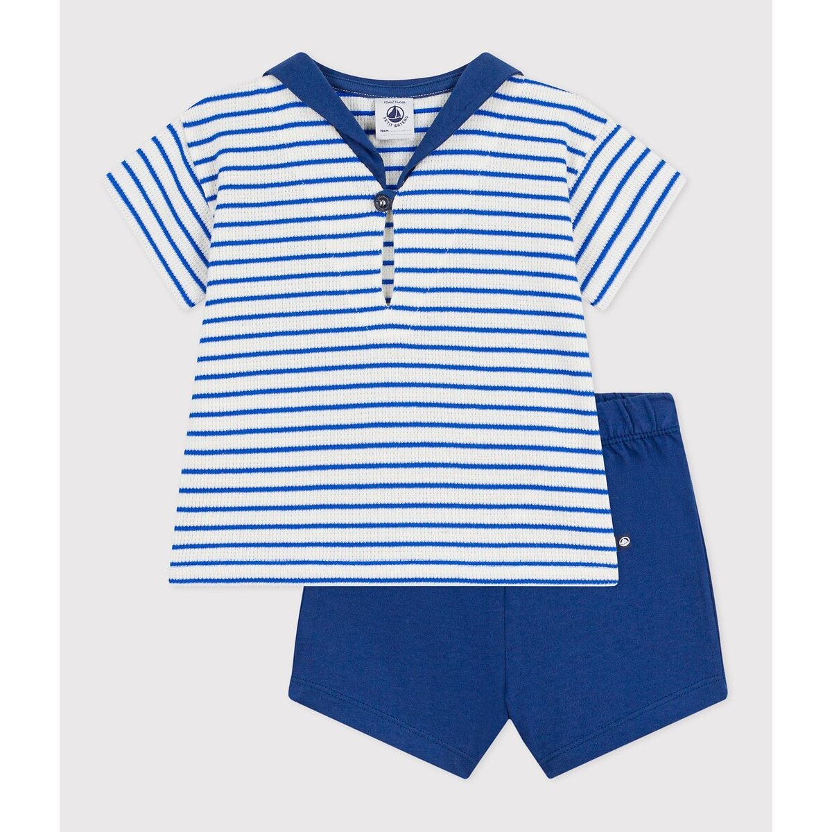 Cotton 2-Piece Outfit, Sailor Collar T-Shirt/Shorts blue/navy blue, PETIT BATEAU