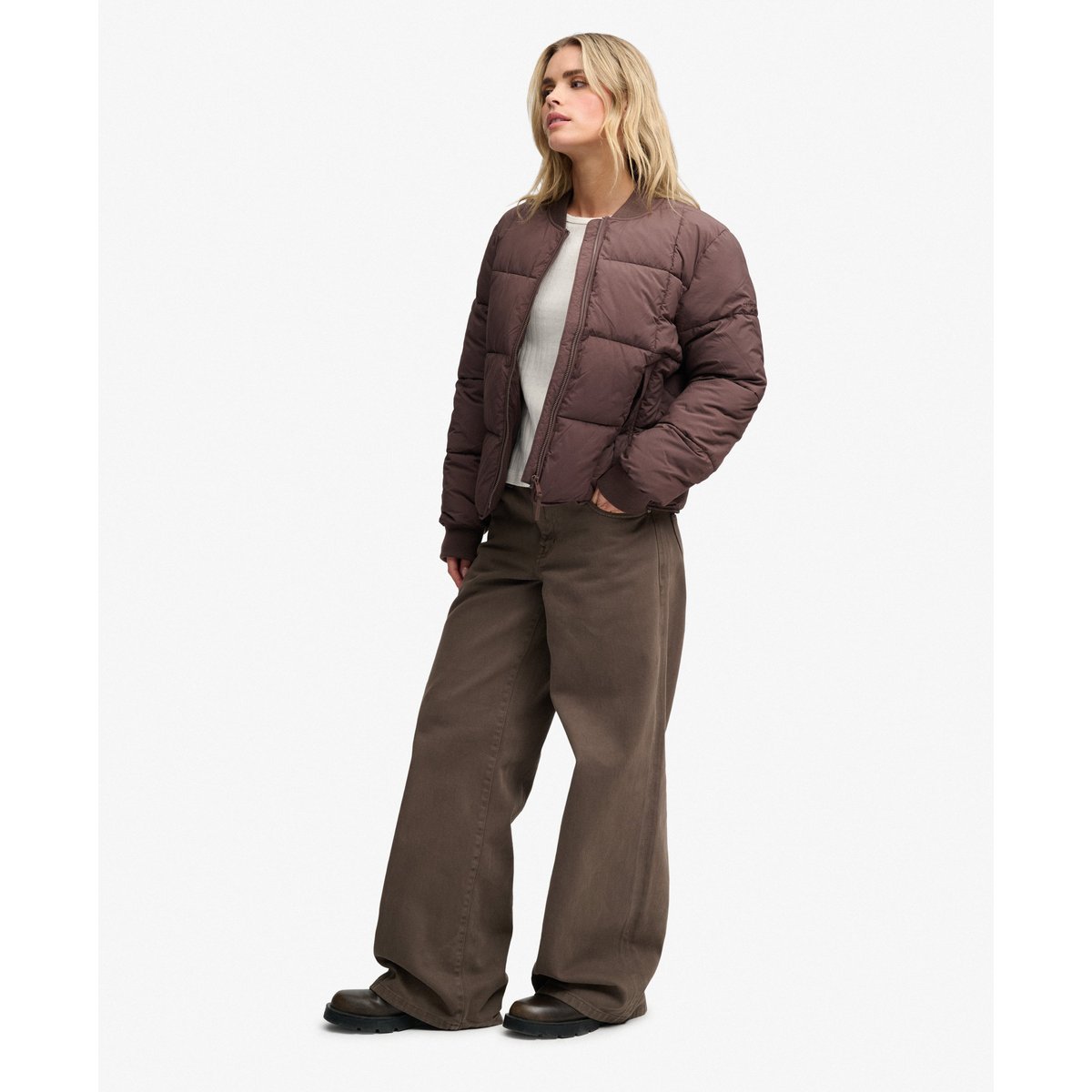 Veste Matelassée Large Box marron grain de café, SUPERDRY