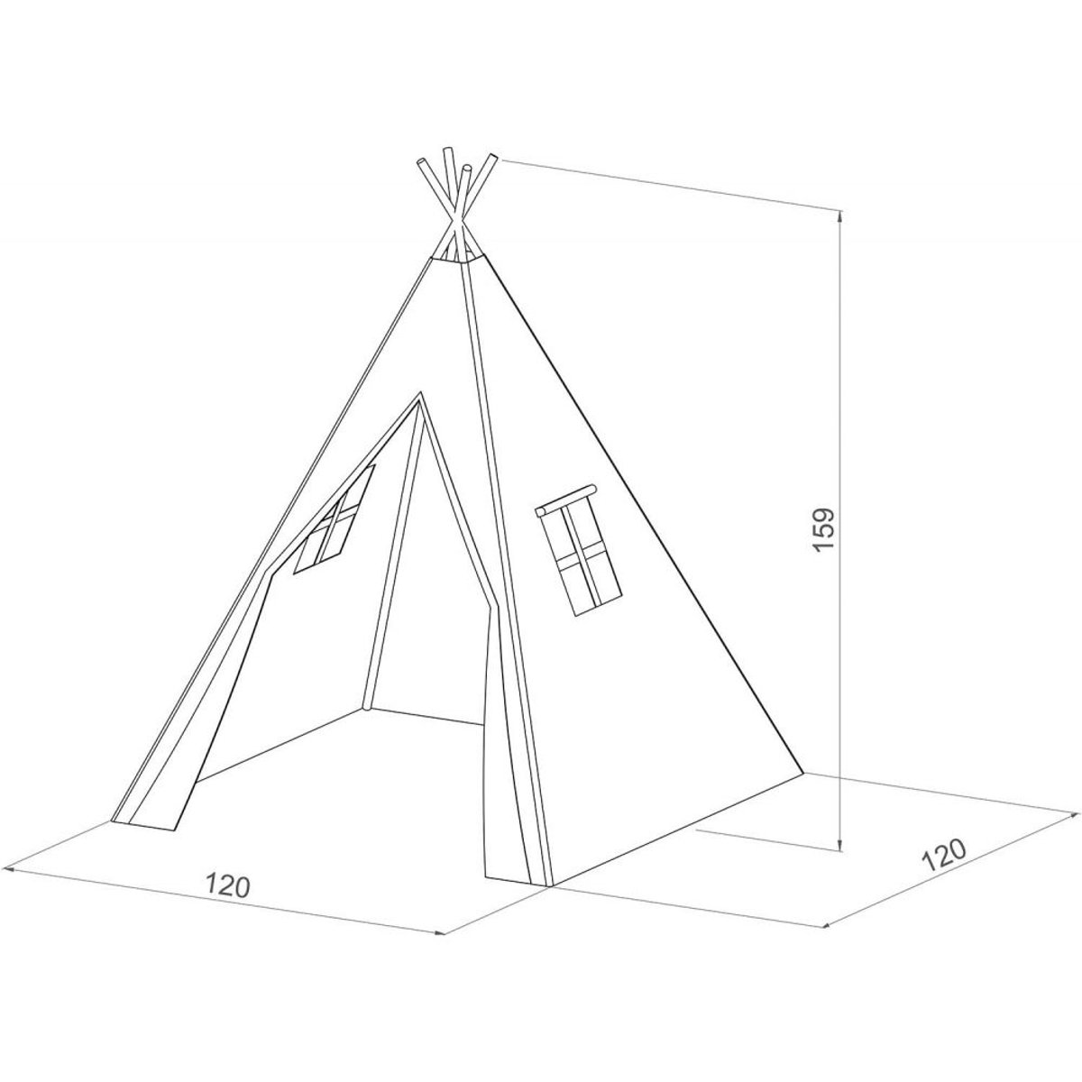 Tipi enfant toile et pin avec coussins de sol Alba crème, SUNNY