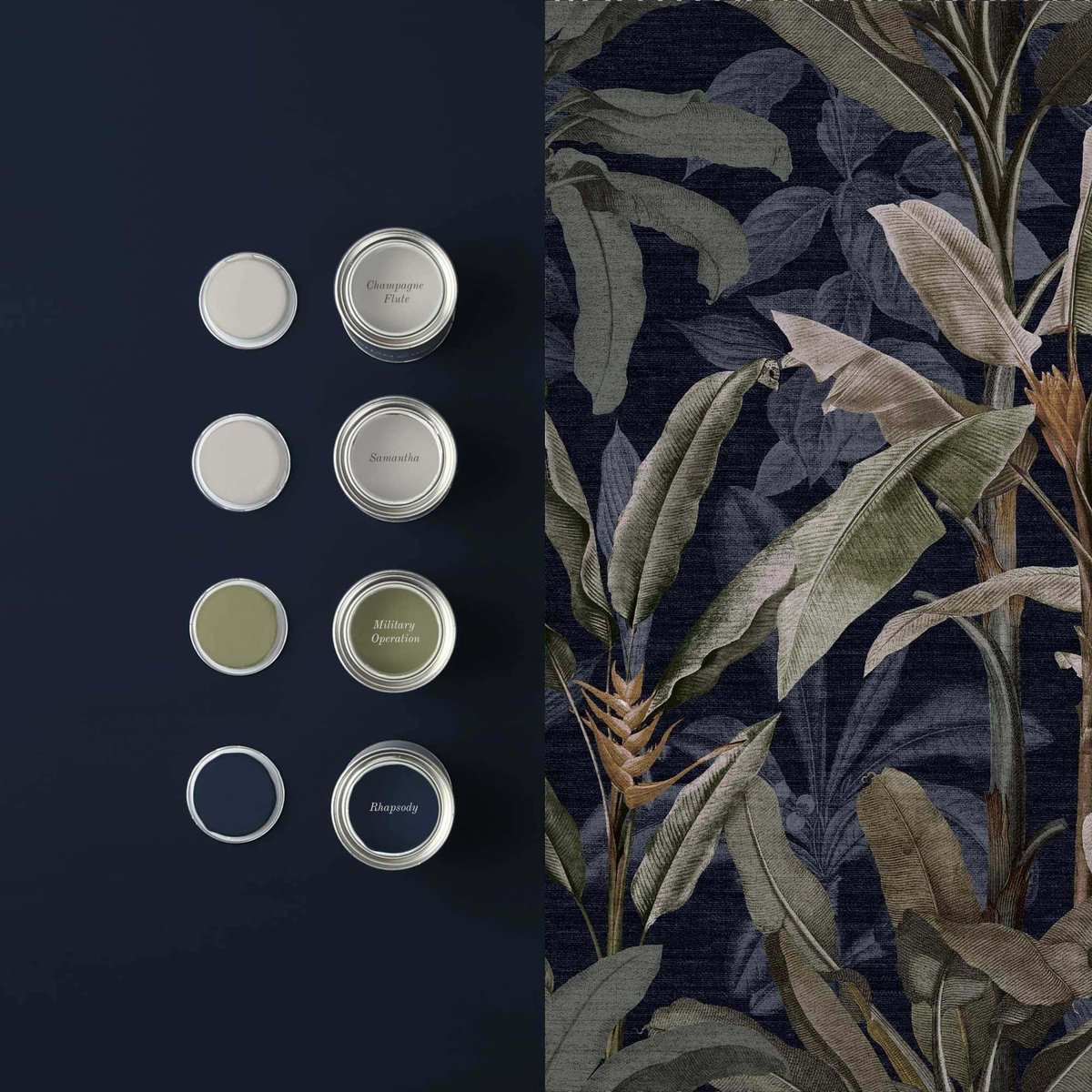 Papier peint Borneo minuit bleu-vert grisé, beige, GRAHAM ET BROWN