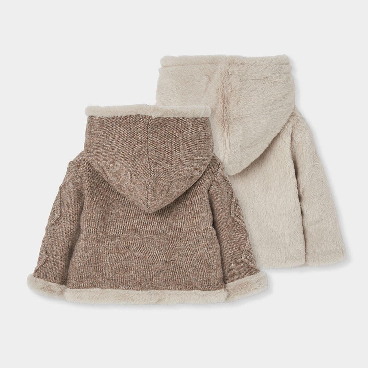Veste bébé en maille réversible à capuche marron, BOBOLI
