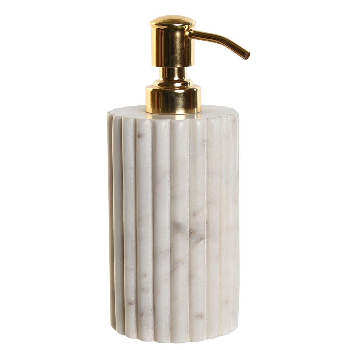 Distributeur de savon en marbre blanc et métal doré 8x8x20cm blanc, WADIGA