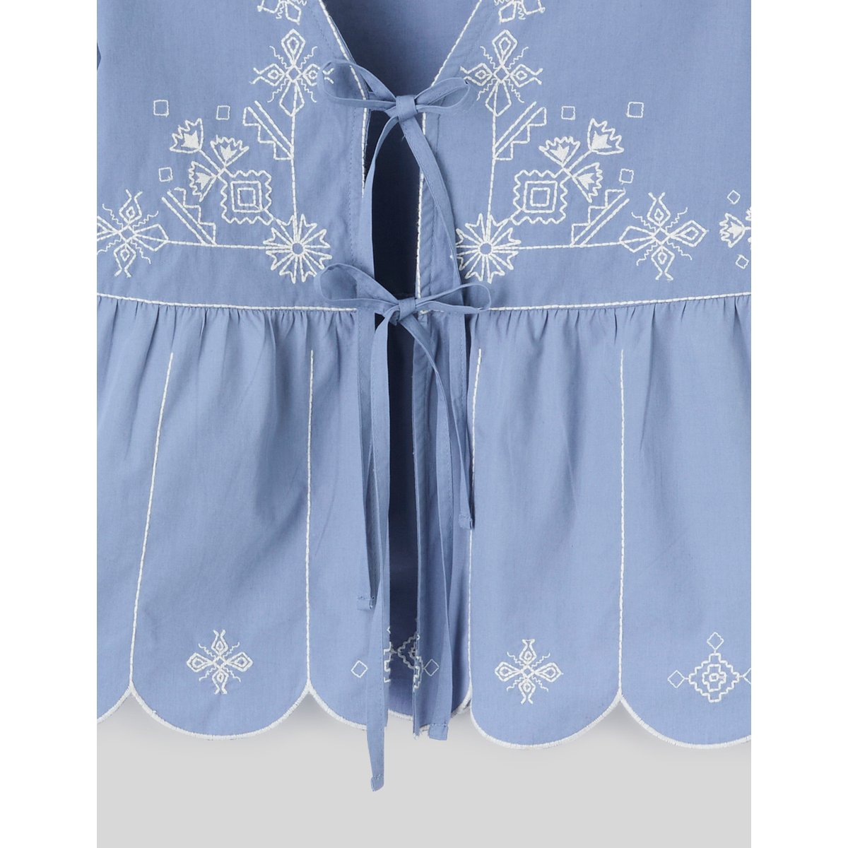 Blouse manches longues brodée bleu moyen, BZB