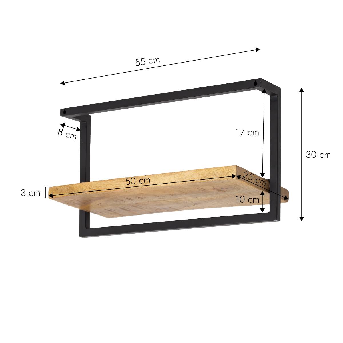 Etagère murale en bois de manguier grand modèle JOIE noir, MADE IN MEUBLES