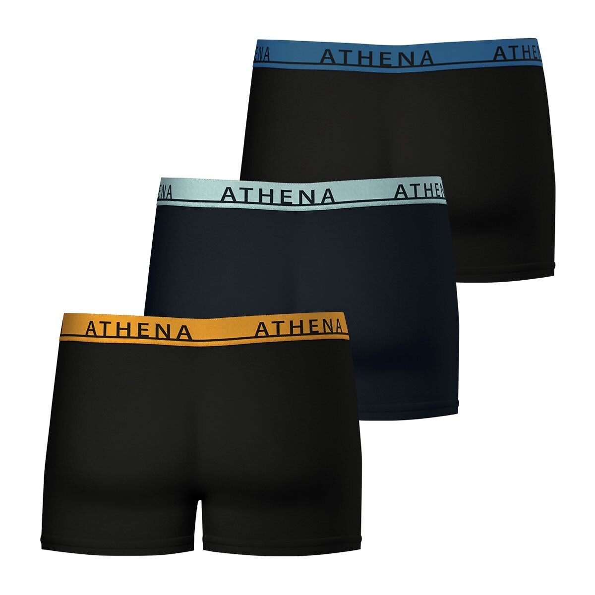 Lot de 3 boxers Easy color noir/ceinture verte+orange+bleue, ATHENA