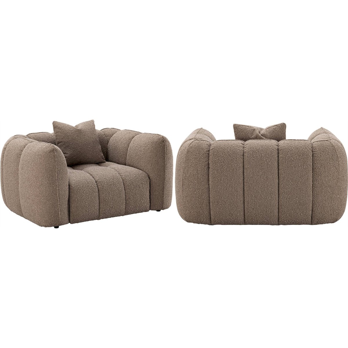 Fauteuil lounge capitonné texture bouclée mocca chunky, RECOLLECTION