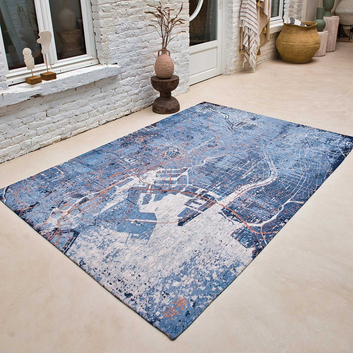 Tapis intérieur/extérieur tissé plat BLUE CITY bleu, NOVATREND