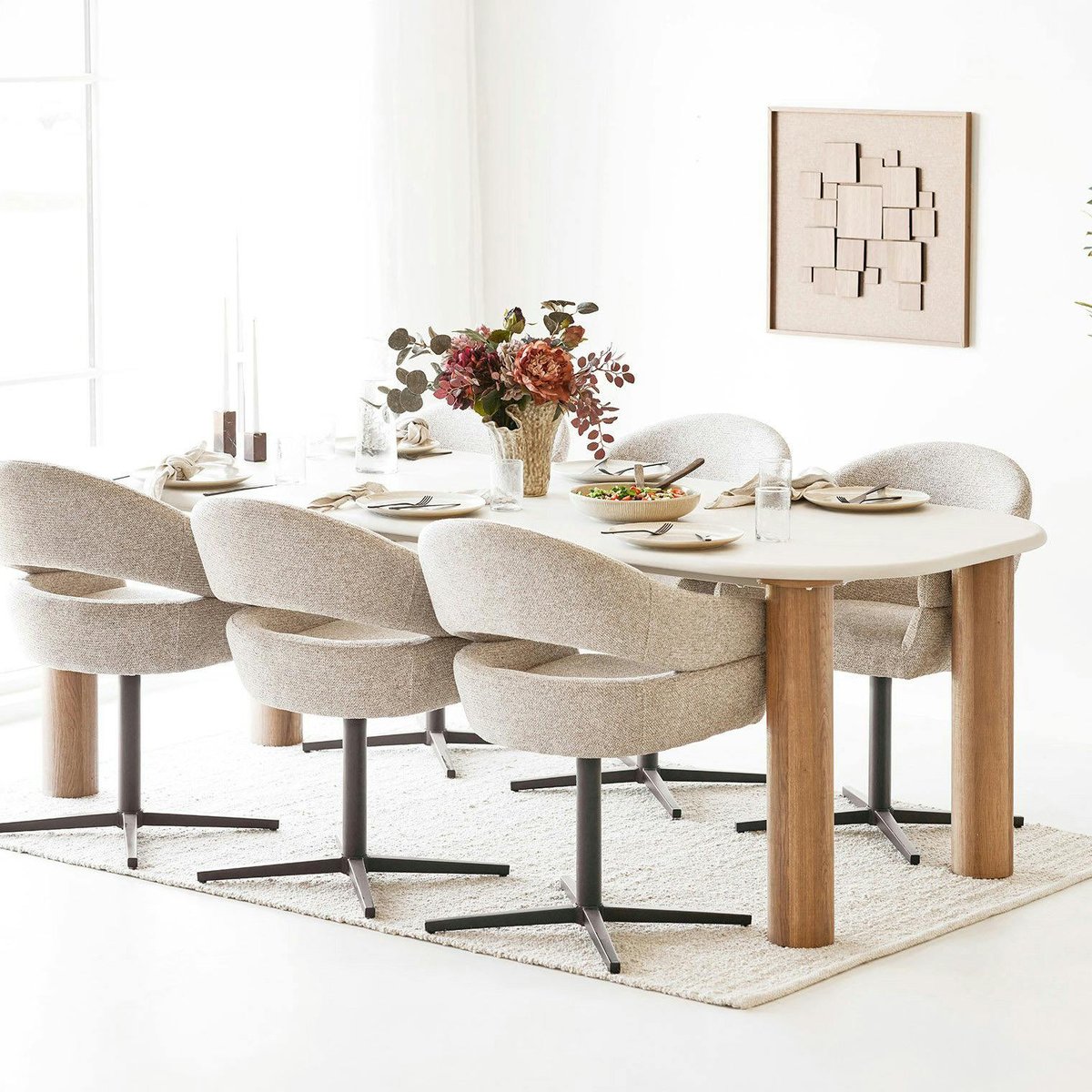 Table à manger aspect ciment clair 240 cm KNOX beige, PIER IMPORT