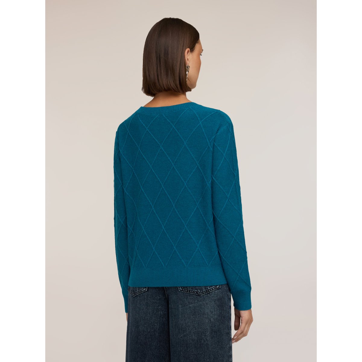 Pull en tricot à motif losanges avec pierres crystal petrol blue, MOTIVI