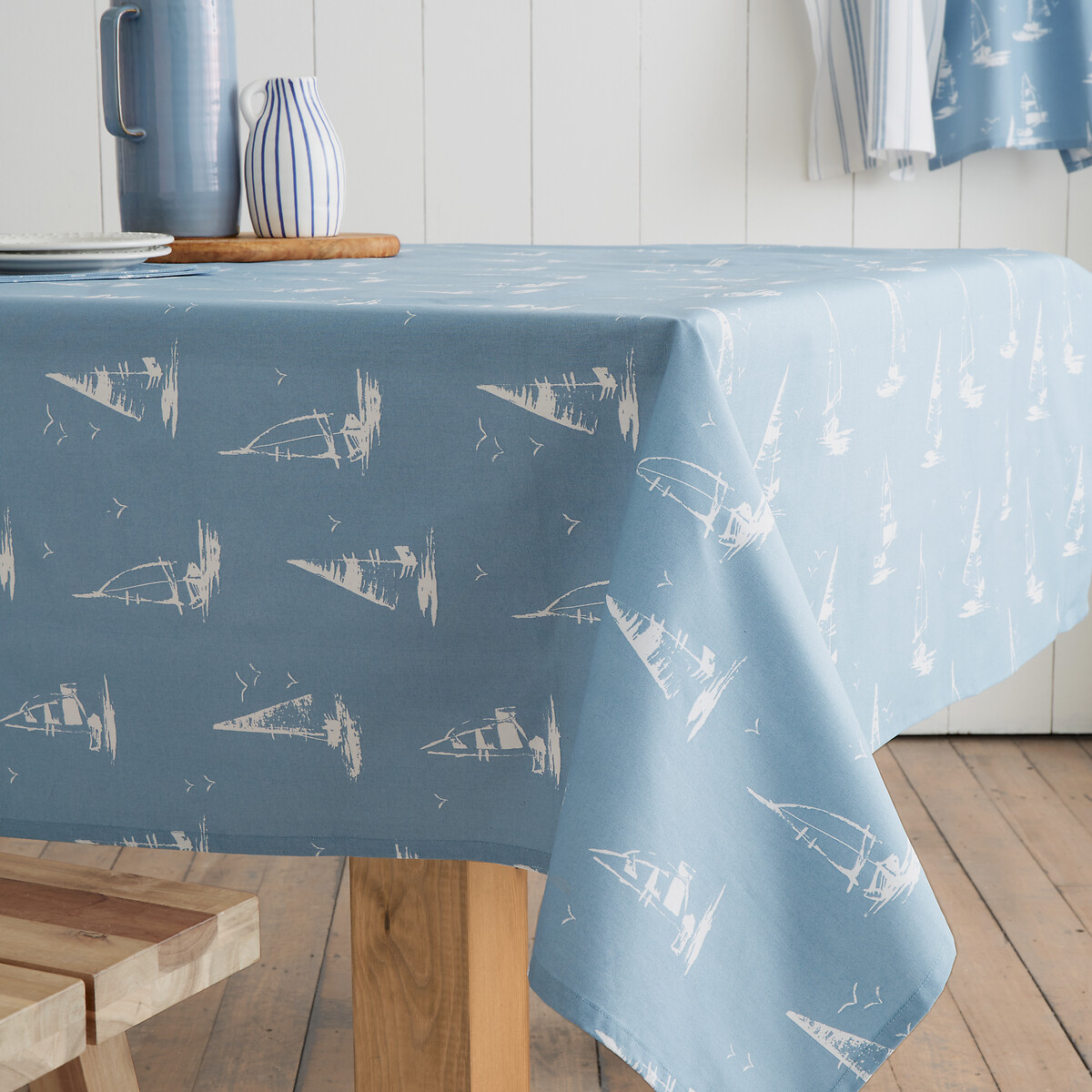 Salcombe Boats Cotton Table Cloth blue, CATHERINE LANSFIELD