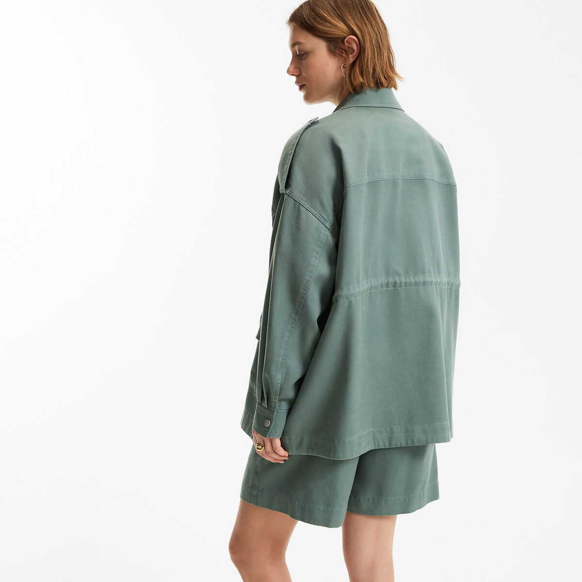 Loose-Fitting Safari Jacket in Lyocell and Cotton sage green, LA REDOUTE COLLECTIONS