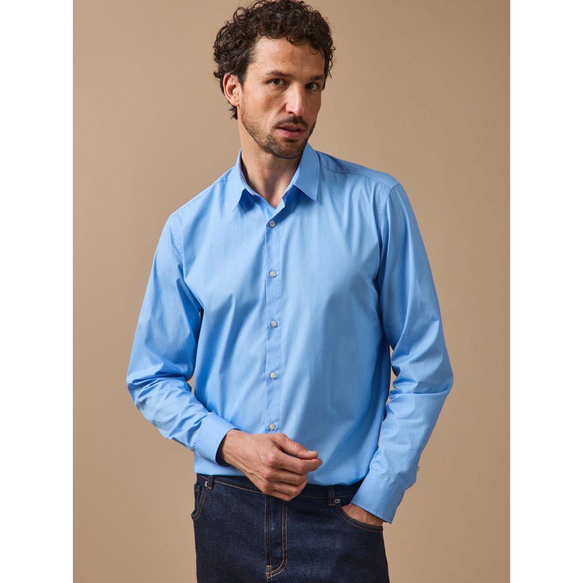 Chemise popeline unie - coupe contemporaine bleu, CYRILLUS