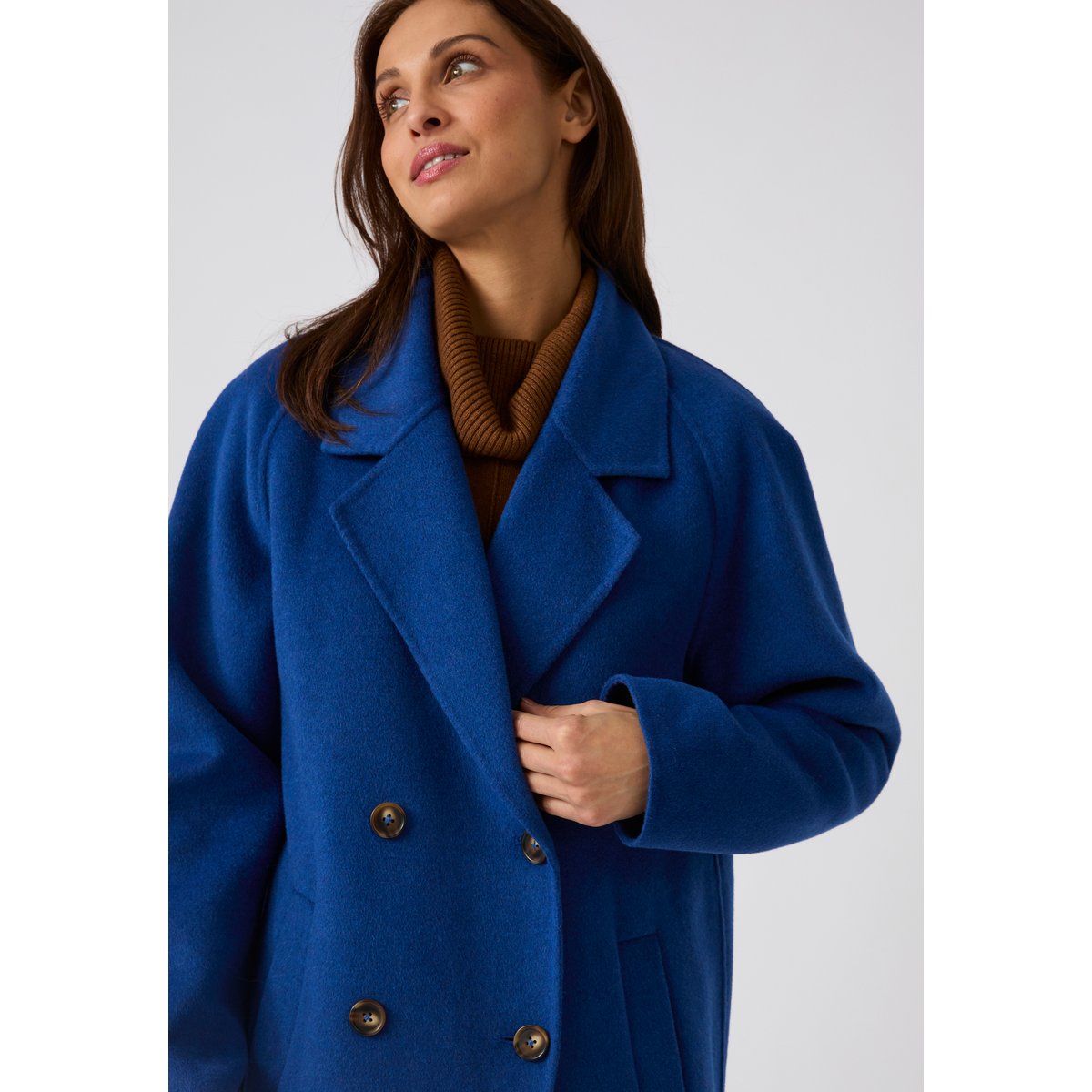 Manteau long mélange laine et cachemire bleu, DAMART