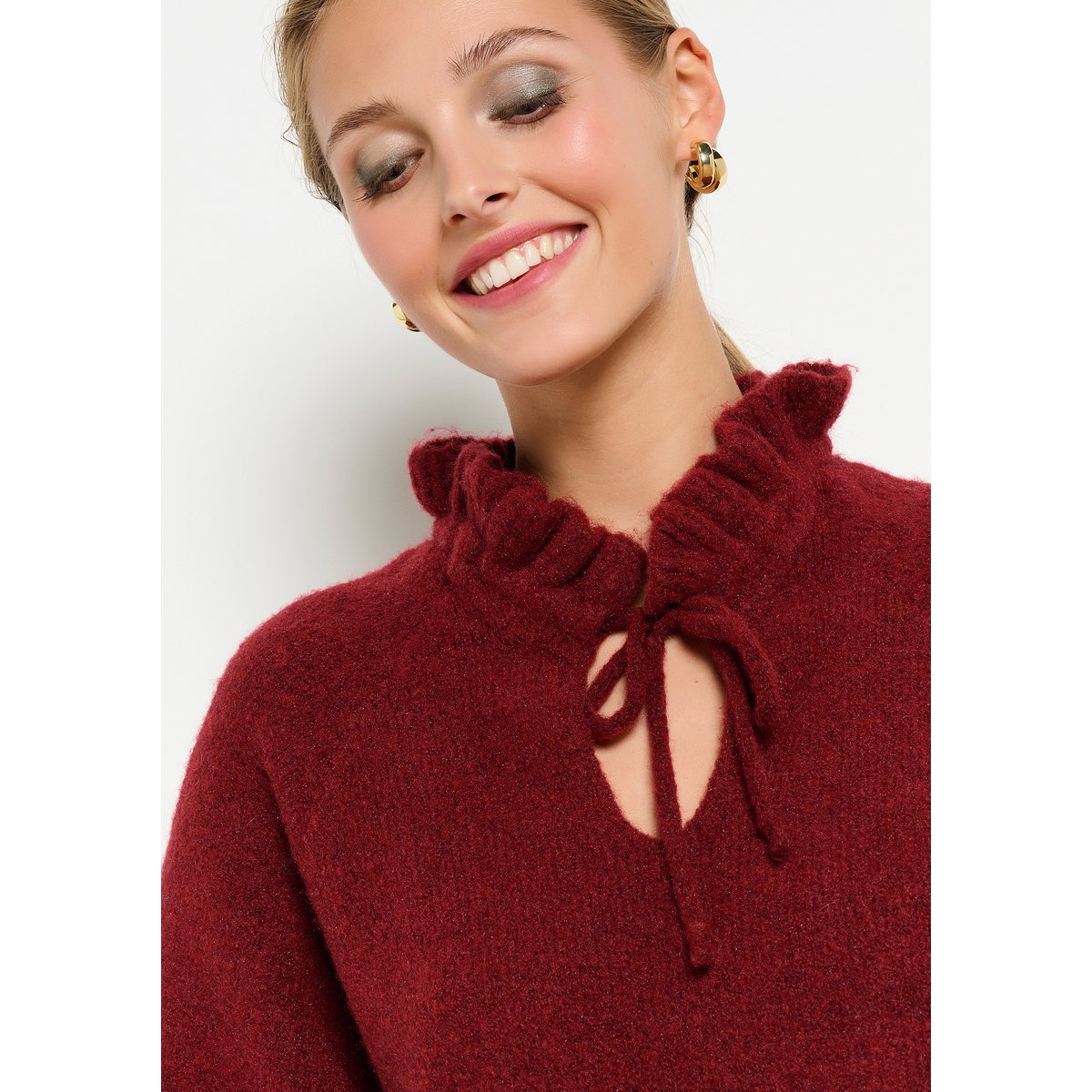 Pull manches volantées aubergine, LOLALIZA