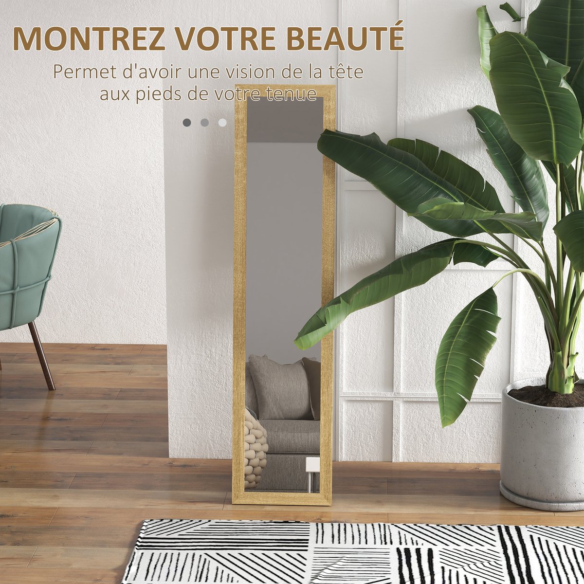 Miroir en pied MDF Bois naturel beige, HOMCOM