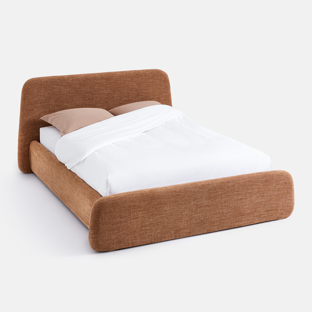 Opbergbed met opklapbare lattenbodem, chenille-stof, STEEN karamel, LA REDOUTE INTERIEURS