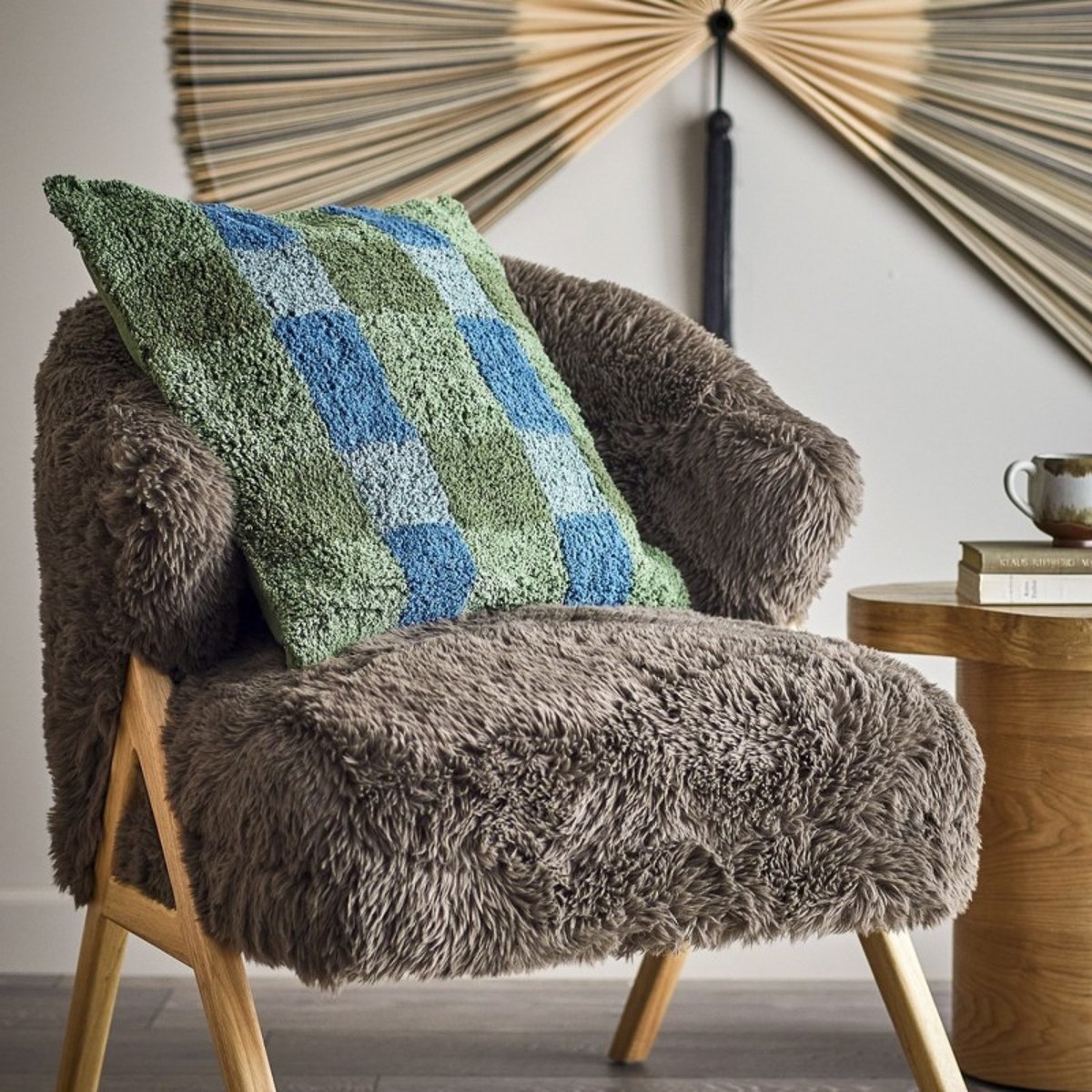 Coussin tufté motif carreaux Pil vert, BLOOMINGVILLE